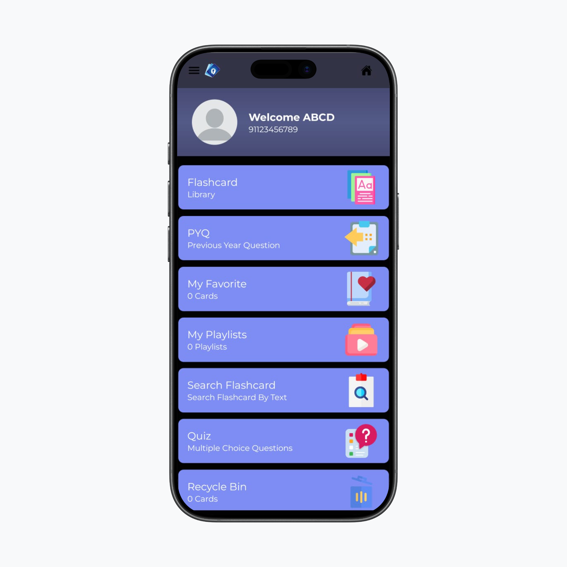 EFlashcards app mockup